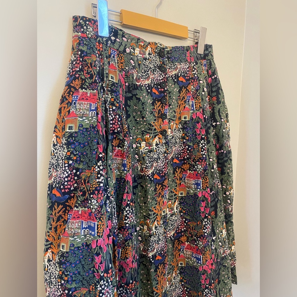 Vintage Collection Toussaint Folk Midi Skirt Cottagecore Whimsical Art to Wear - Picture 4 of 12